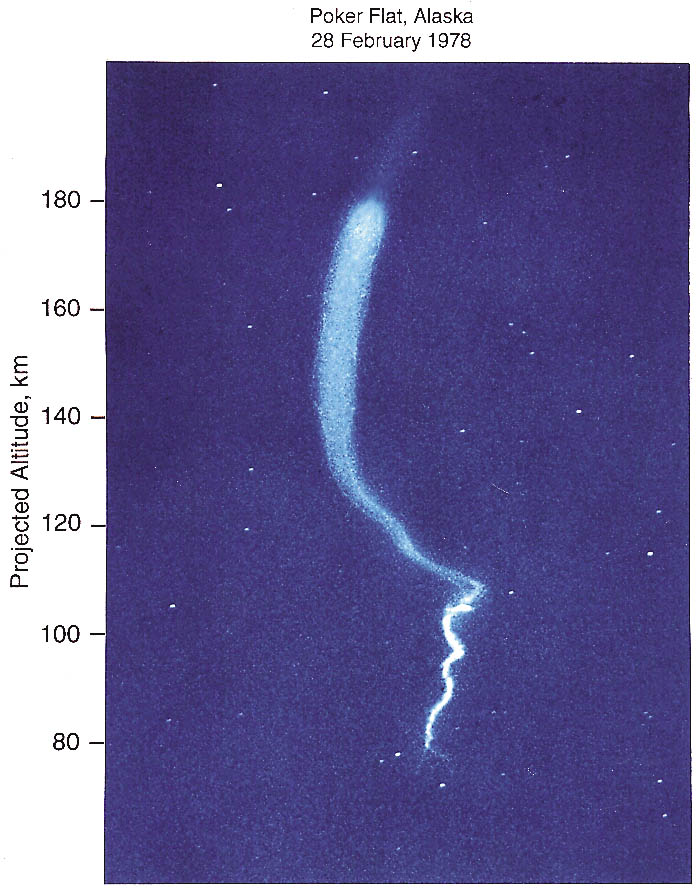 Luminous vapor trail of tri-methyl aluminum (TMA) reveals neutral winds, shears, gravity waves, and instabilities in the high-latitude, upper atmosphere.
