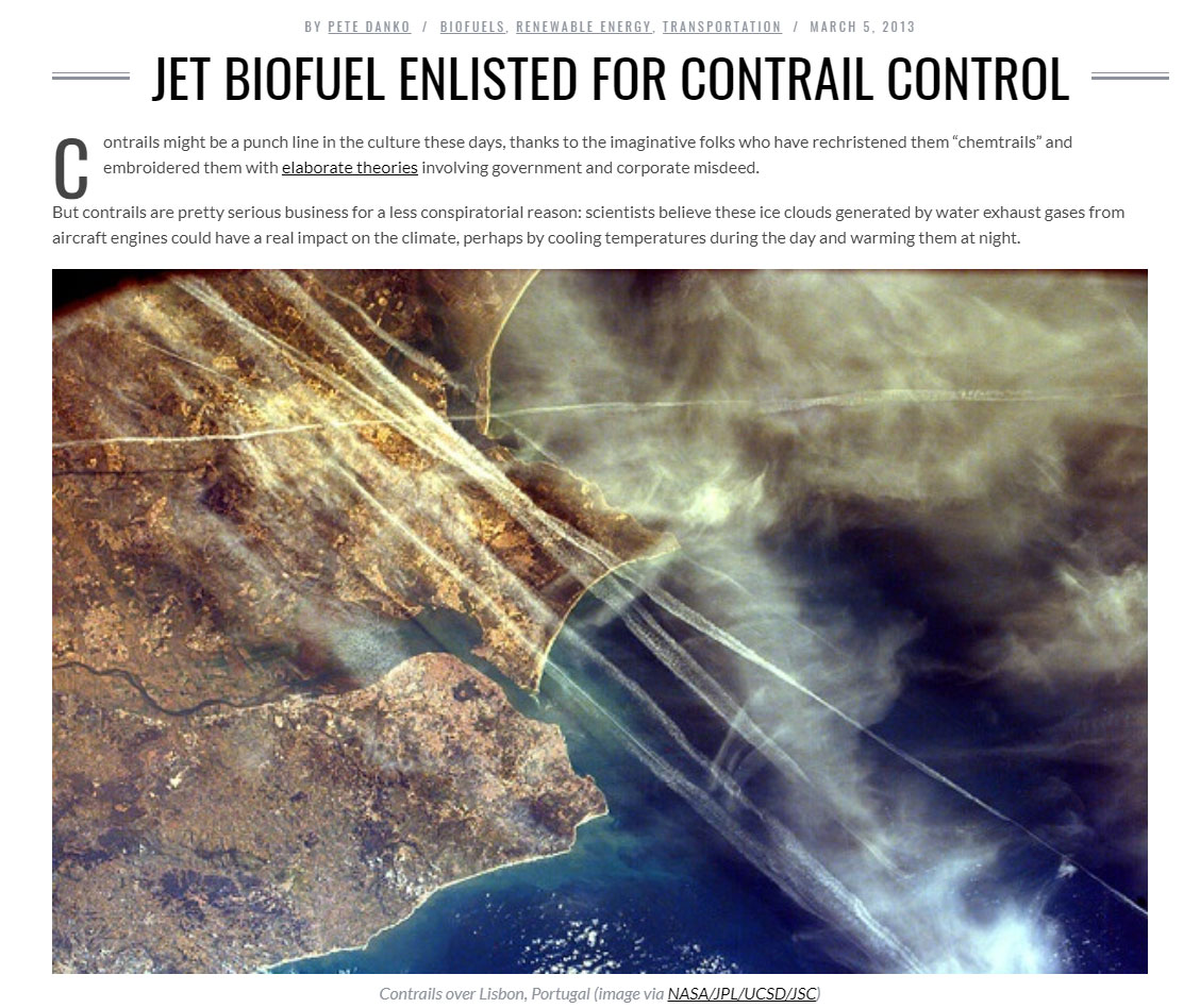 JET BIOFUEL ENLISTED FOR CONTRAIL CONTROL